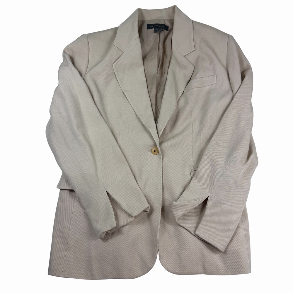 VTG Banana Republic Women's Silk Wool Blend Cream Blazer Size 10 Career Capsule